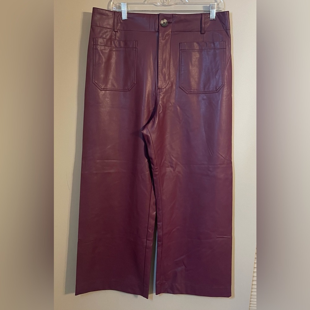 Anthropologie Maeve Collette Plum Vegan Leather Pants NWOT - Picture 2 of 7